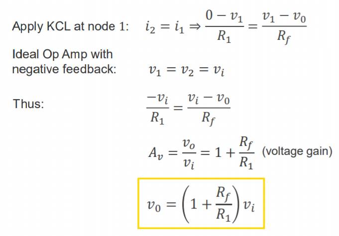 Machine generated alternative text:
Apply KCL at node 1: 
Ideal Op Amp with 
negative feedback: 
Thus: 
0-VI 
o = 1 + — (voltage gain) 
vo = 