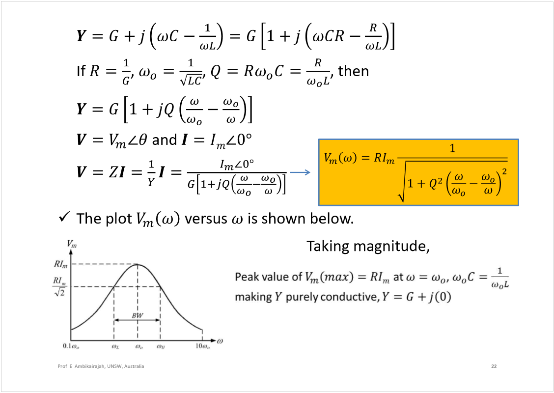 Machine generated alternative text:
If 
, 
, 
, then
and 
The plot 
versus 
is shown below.
22
Prof  E  Ambikairajah, UNSW, Australia
Taking magnitude,
