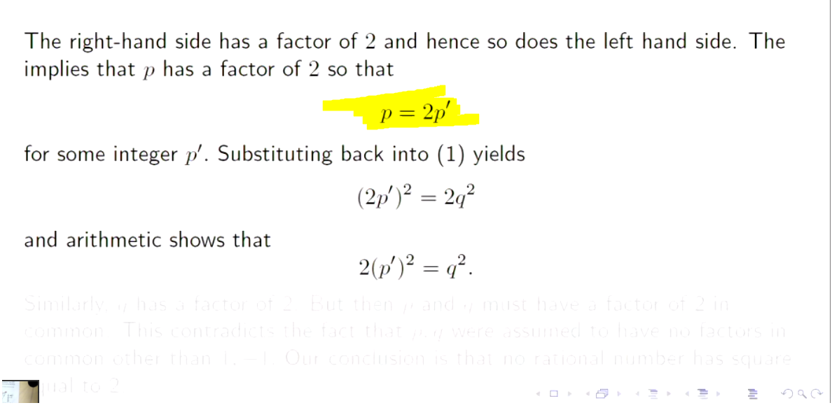 Untitled picture.png Machine generated alternative text:
Assume that x2 
factors in common 
so that 
'2 and that p/q where q 0 and p, q are integers with no 
other than 1, —1. Then 
1 
(p/q)2 
201 . 
2 
(1) 
The right-hand side has a factor of 2 and hence so does the left hand side. The 
implies that p has a factor of 2 so that 
P '21/ 
for some integer p'. Substituting back into (1) yields 
(2P ) 
and arithmetic shows that 
2 

Ink Drawings

