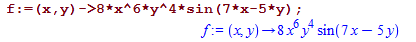 Machine generated alternative text:
f: (sy) *8x6y4 sin(7x 5y) 