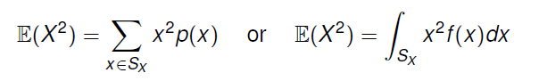 Machine generated alternative text:
E(X2) E x2p(x) or E(X2) = 
xeSx 
