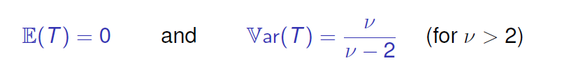 and 
var(T) - 
(for v > 2) 